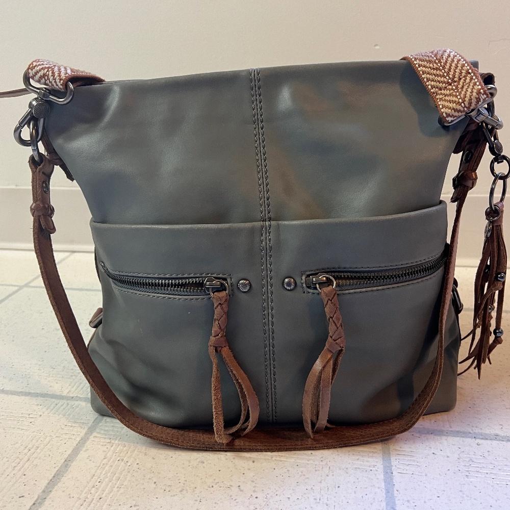 The Sak Purse Ashland Bucket Bag Gray Little Use Charm  2 handles